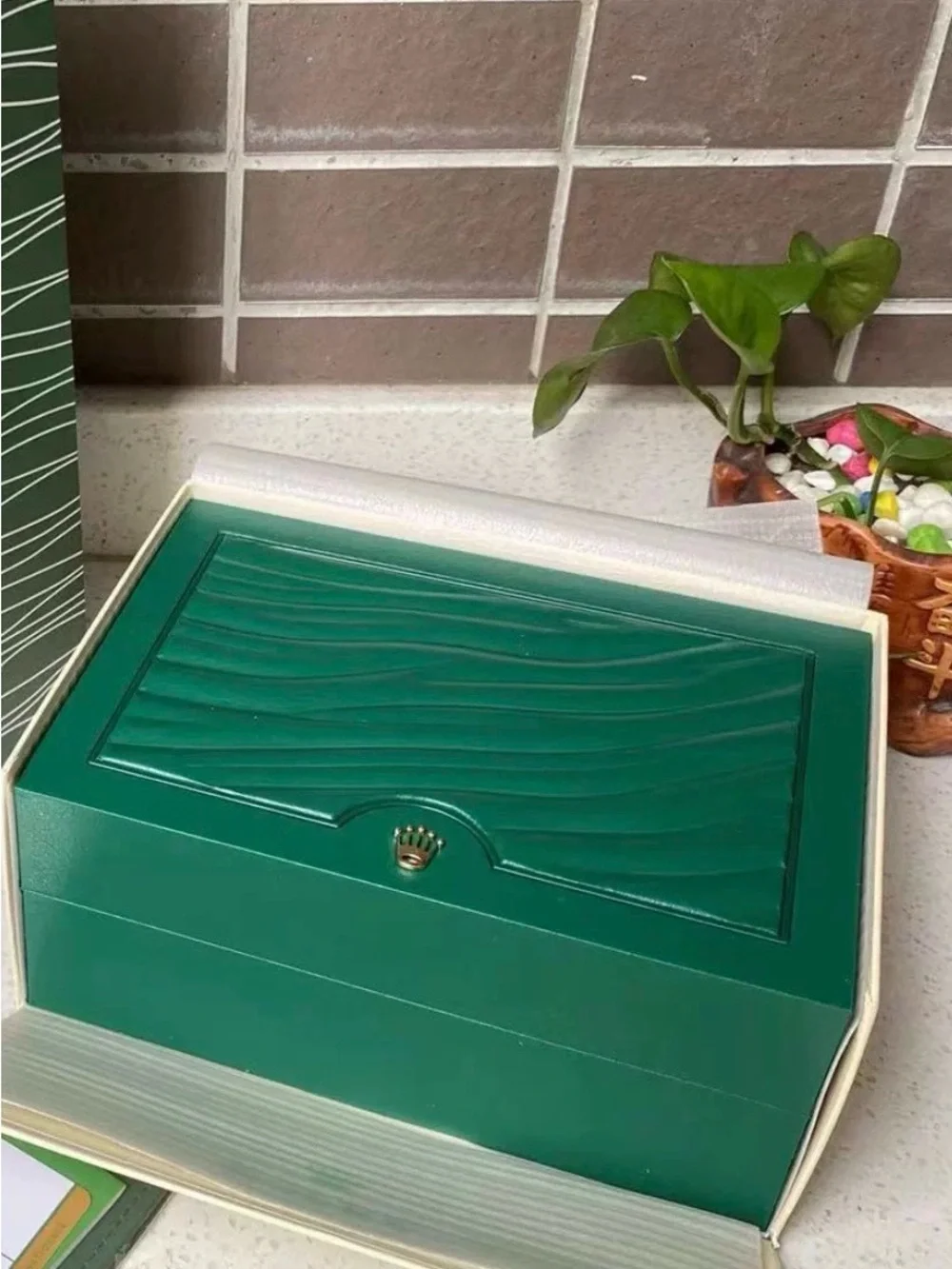Rolex Green Watch Presentation Box with Gold Crown